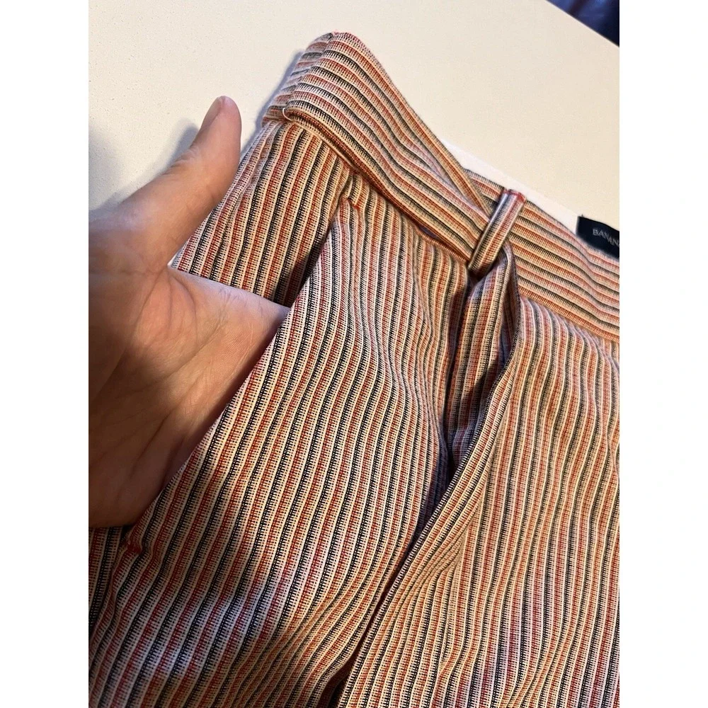 BANANA REPUBLIC Women's Size 4P 4 Petite Pants Striped AVERY Linen Blend Stretch